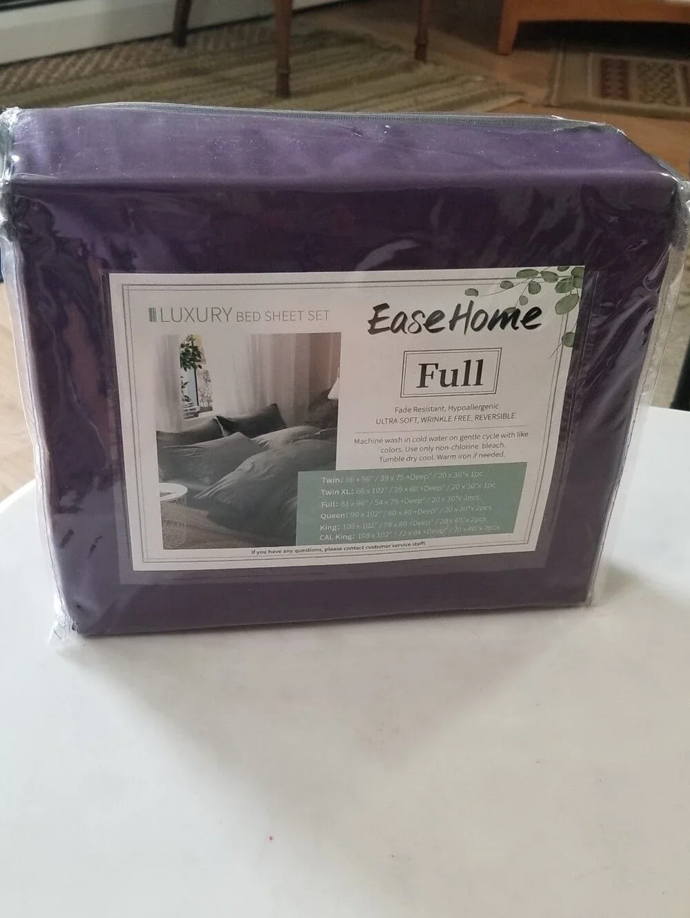 EaseHome Purple Full Size Sheets Set Deep Pocket to 18 inch Mattress 4 Piece